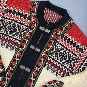 Vintage Norwegian Wool Cardigan Sweater Scandinavian 90s Traditional Nordic‎ XL